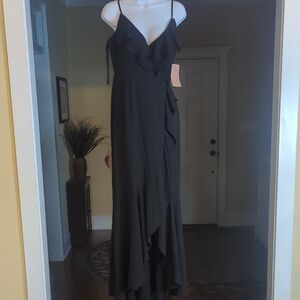 BHLDN Hailee Black Wrap Gown with Spaghetti Straps